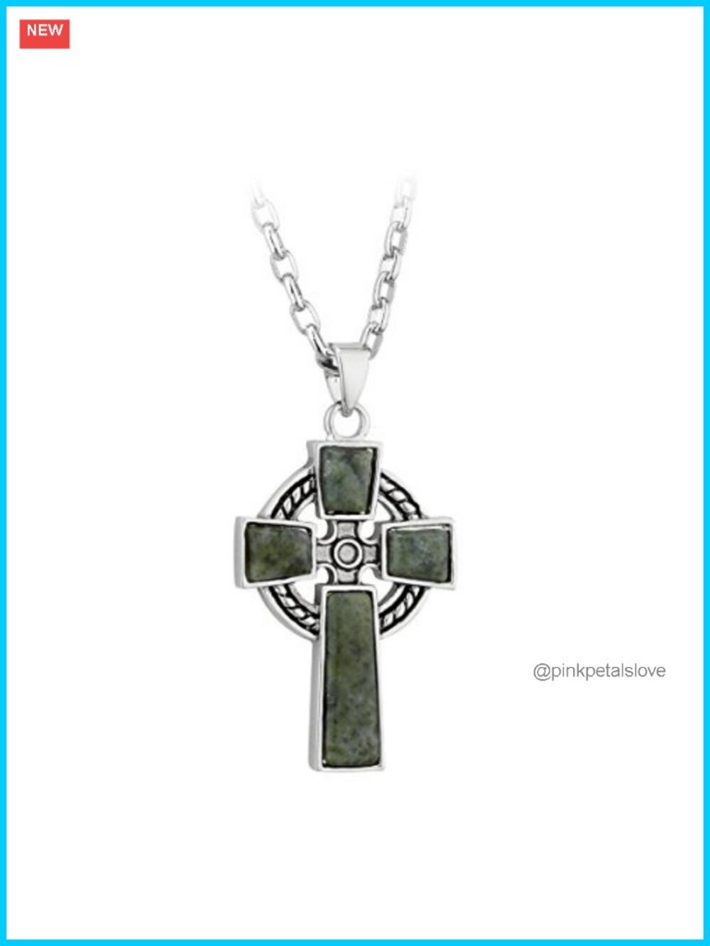 Sterling Silver Connemara Marble Celtic Cross Pendant Necklace
